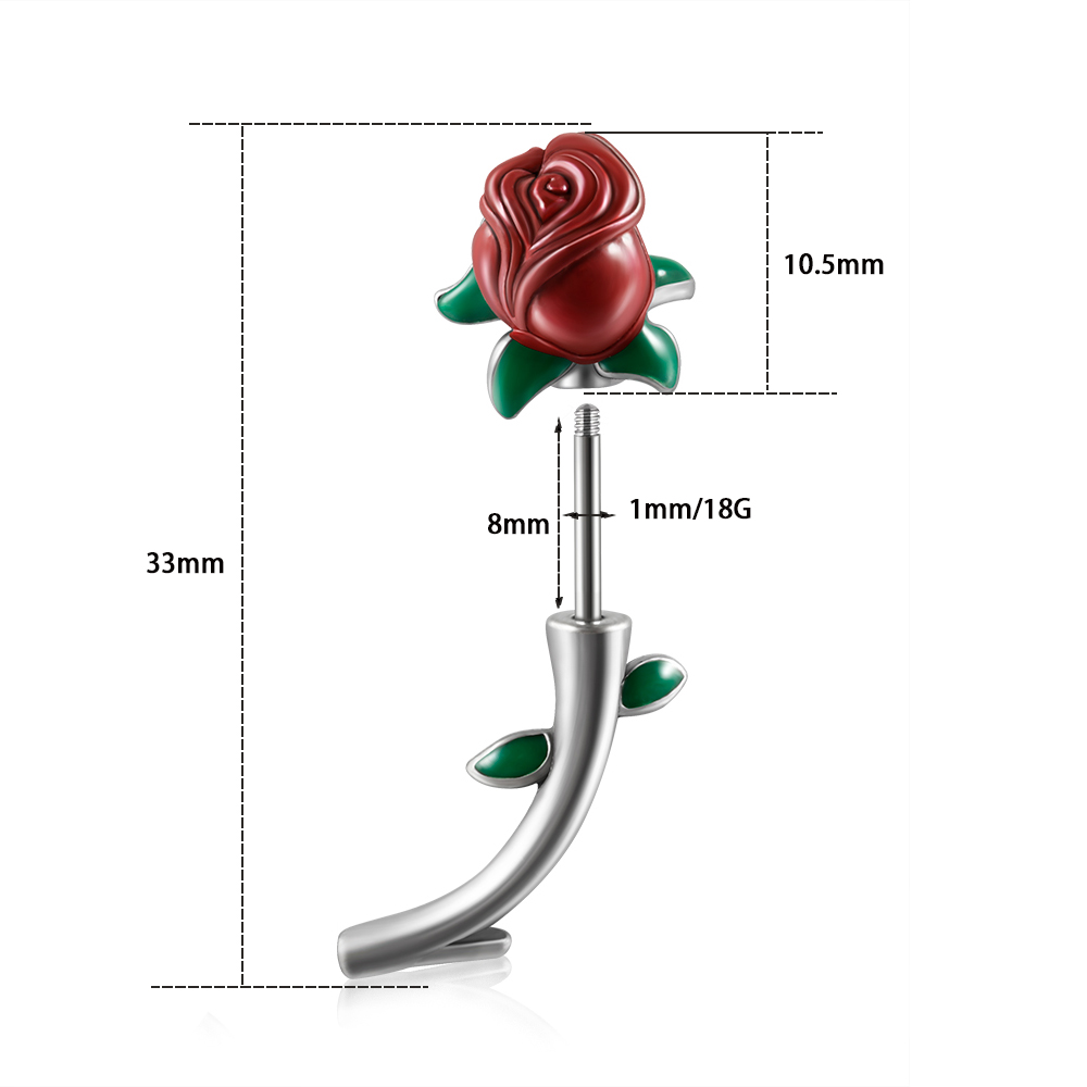 1PC Surgical Steel  Red Rose F - đánh giá và giá Body Jewelry Surgical Steel