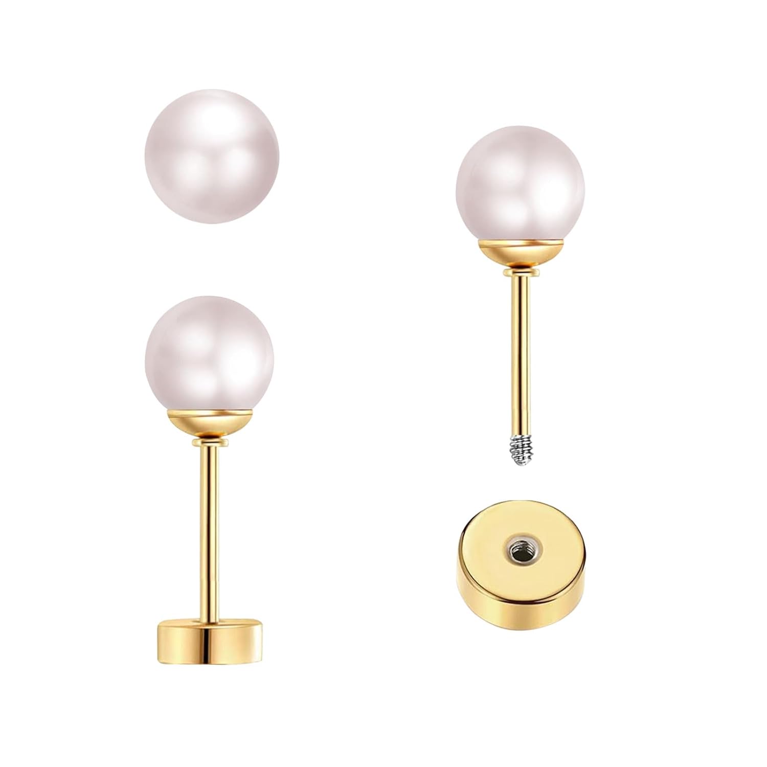 3 Pairs Tiny Pearl Stud Earrin - đánh giá và giá Body Jewelry Surgical Steel